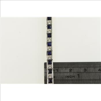 14K 3.25 Ctw Lab Created Sapphire Diamond White Gold Bracelet 6.75