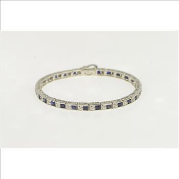 14K 3.25 Ctw Lab Created Sapphire Diamond White Gold Bracelet 6.75