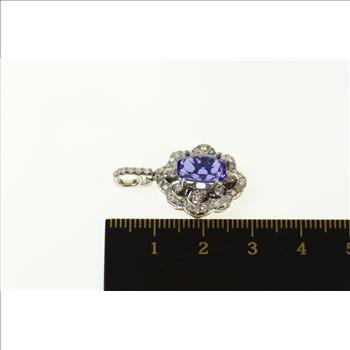 14K 3.31 Ctw Cushion Tanzanite Diamond Halo White Gold Pendant