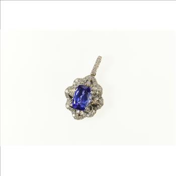 14K 3.31 Ctw Cushion Tanzanite Diamond Halo White Gold Pendant