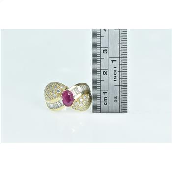 14K 3.34 Ctw Oval Ruby Diamond Encrusted Yellow Gold Ring, Size 7.25