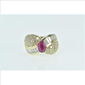 14K 3.34 Ctw Oval Ruby Diamond Encrusted Yellow Gold Ring, Size 7.25