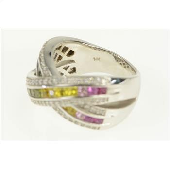 14K 3.35 Ctw Rainbow Sapphire Diamond X Men's White Gold Ring, Size 11