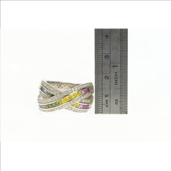 14K 3.35 Ctw Rainbow Sapphire Diamond X Men's White Gold Ring, Size 11