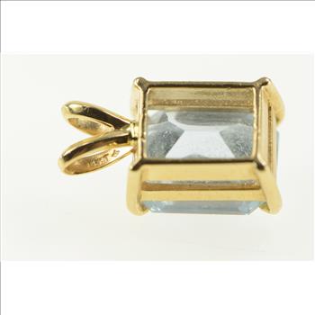 14K 3.50 Ct Natural Emerald Cut Aquamarine Yellow Gold Pendant