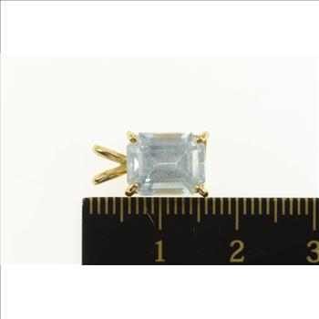 14K 3.50 Ct Natural Emerald Cut Aquamarine Yellow Gold Pendant