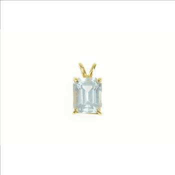 14K 3.50 Ct Natural Emerald Cut Aquamarine Yellow Gold Pendant