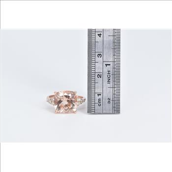 14K 3.50Ct Cushion Morganite Diamond Cluster Rose Gold Ring, Size 6.75
