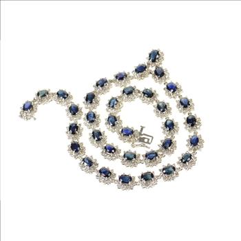 14K 36.12 Ctw Natural Sapphire Diamond Halo White Gold Necklace 16.25