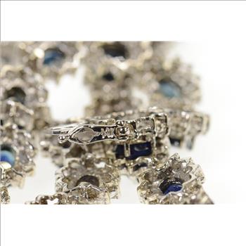 14K 36.12 Ctw Natural Sapphire Diamond Halo White Gold Necklace 16.25