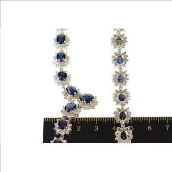 14K 36.12 Ctw Natural Sapphire Diamond Halo White Gold Necklace 16.25