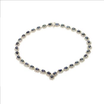 14K 36.12 Ctw Natural Sapphire Diamond Halo White Gold Necklace 16.25