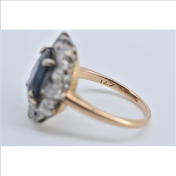 14K 3.67 Ctw Natural Sapphire Diamond Cocktail White Gold Ring, Size 4.5