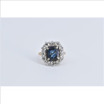 14K 3.67 Ctw Natural Sapphire Diamond Cocktail White Gold Ring, Size 4.5