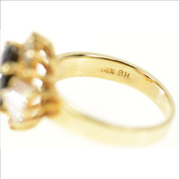 14K 3.69 Ctw Natural Sapphire Diamond Halo Yellow Gold Ring, Size 6.25