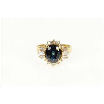 14K 3.69 Ctw Natural Sapphire Diamond Halo Yellow Gold Ring, Size 6.25
