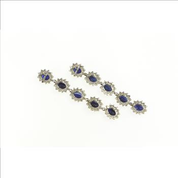 14K 3.75 Ctw Sapphire Diamond Halo Dangle White Gold Earrings