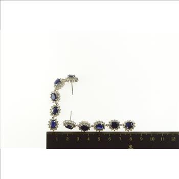 14K 3.75 Ctw Sapphire Diamond Halo Dangle White Gold Earrings
