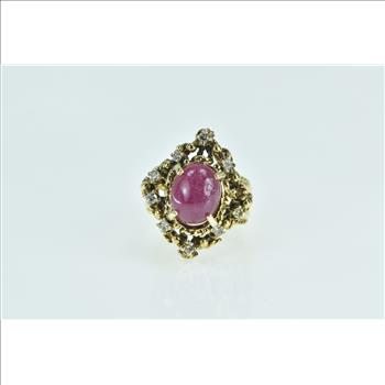 14K 3.77 Ctw Oval Ruby Diamond Statement Yellow Gold Ring, Size 6.5