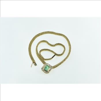 14K 3.79 Ctw Emerald Diamond Halo Panther Chain Yellow Gold Necklace 16.25