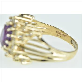 14K 3.80 Ctw Oval Amethyst Diamond Cluster Halo Yellow Gold Ring, Size 8.75