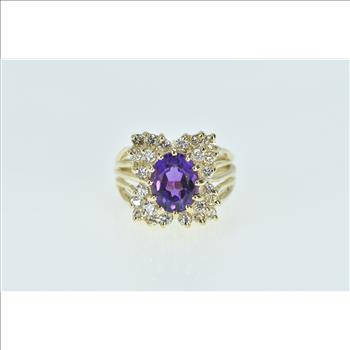 14K 3.80 Ctw Oval Amethyst Diamond Cluster Halo Yellow Gold Ring, Size 8.75
