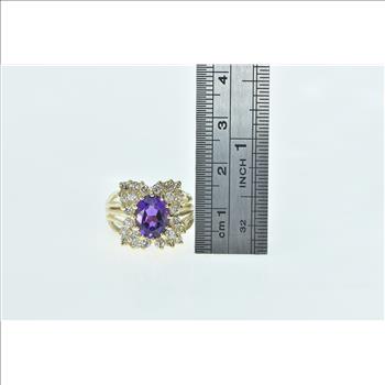 14K 3.80 Ctw Oval Amethyst Diamond Cluster Halo Yellow Gold Ring, Size 8.75