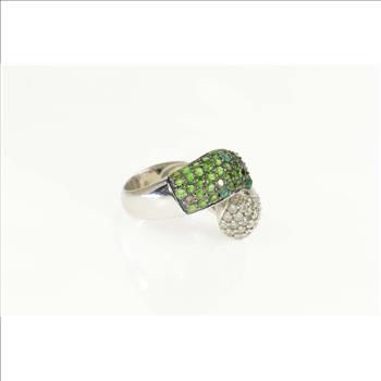 14K 3.92 Ctw Pave Tsavorite & Diamond Knot White Gold Ring, Size 7.75