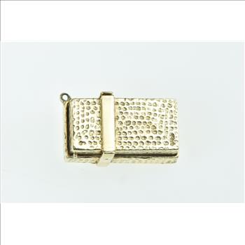 14K 3D Articulated Gift Box Rose Pearl Flower Yellow Gold Pendant