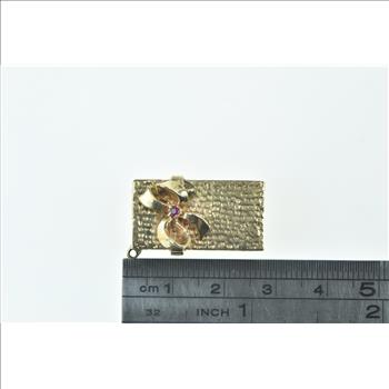 14K 3D Articulated Gift Box Rose Pearl Flower Yellow Gold Pendant