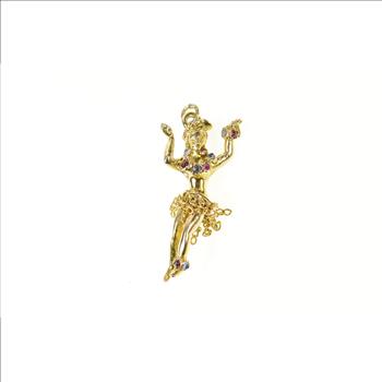 14K 3D Articulated Hawaiian Hula Dancer Chain Yellow Gold Charm/Pendant