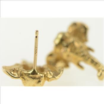 14K 3D Elephant Memory Intelligence Symbol Stud Yellow Gold Earrings