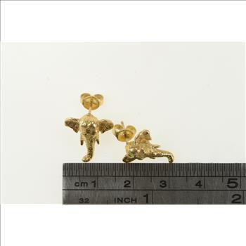 14K 3D Elephant Memory Intelligence Symbol Stud Yellow Gold Earrings