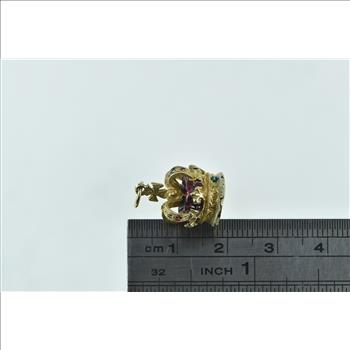 14K 3D Enamel Crown Jewels King Queen Royal Yellow Gold Charm/Pendant