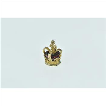 14K 3D Enamel Crown Jewels King Queen Royal Yellow Gold Charm/Pendant