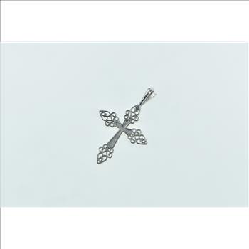 14K 3D Filigree Cross Christian Faith Symbol White Gold Charm/Pendant