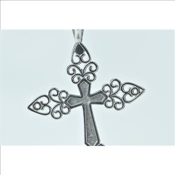14K 3D Filigree Cross Christian Faith Symbol White Gold Charm/Pendant