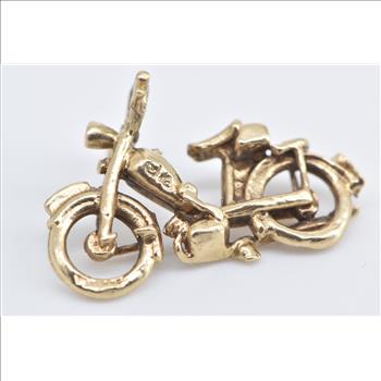 14K 3D Motorcycle Vintage Travel Biker Chopper Yellow Gold Charm/Pendant