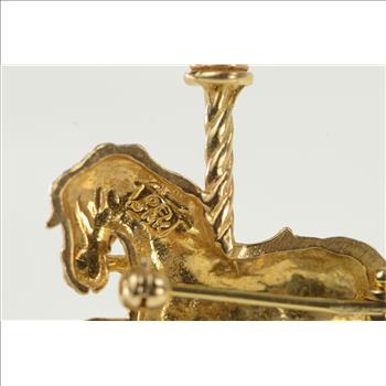 14K 3D Ornate Carousel Horse Carnival Ride Yellow Gold Pendant