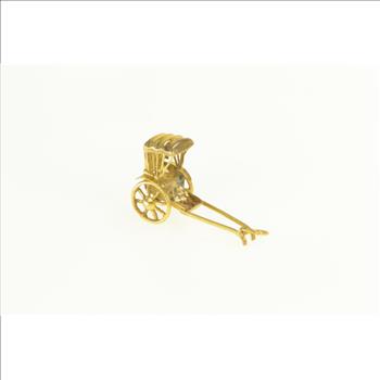 14K 3D Rickshaw Hand Drawn Carriage Yellow Gold Charm/Pendant