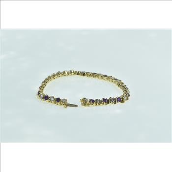 14K 4.00 Ctw Amethyst Diamond Chain Tennis Yellow Gold Bracelet 6.5