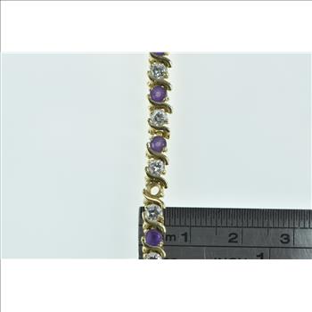 14K 4.00 Ctw Amethyst Diamond Chain Tennis Yellow Gold Bracelet 6.5