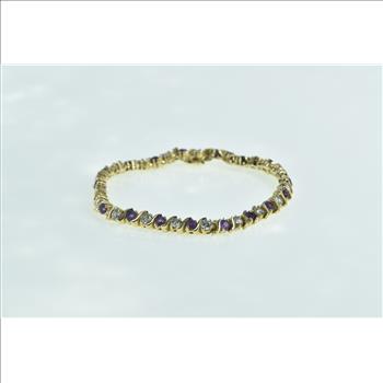 14K 4.00 Ctw Amethyst Diamond Chain Tennis Yellow Gold Bracelet 6.5
