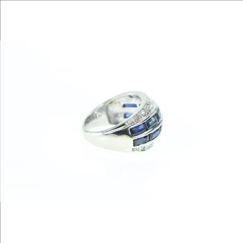 14K 4.00 Ctw Sapphire Diamond Band White Gold Ring, Size 6.75