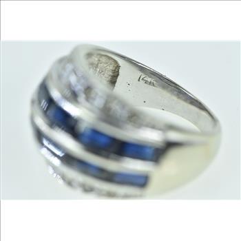 14K 4.00 Ctw Sapphire Diamond Band White Gold Ring, Size 6.75