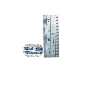 14K 4.00 Ctw Sapphire Diamond Band White Gold Ring, Size 6.75