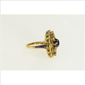 14K 4.25 Ctw Syn. Ruby Diamond Enamel Yellow Gold Ring, Size 9