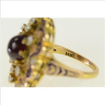 14K 4.25 Ctw Syn. Ruby Diamond Enamel Yellow Gold Ring, Size 9