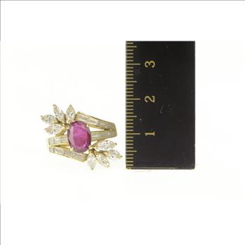 14K 4.29 Ctw Natural Ruby VVS Diamond Engagement Yellow Gold Ring, Size 7.25