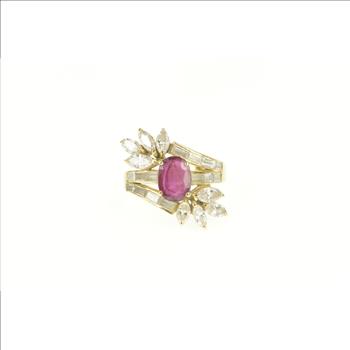 14K 4.29 Ctw Natural Ruby VVS Diamond Engagement Yellow Gold Ring, Size 7.25